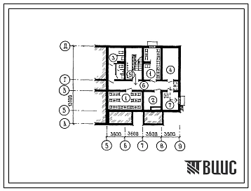 Типовой проект П-2-54(221-3-31.86) Хозяйственные помещения подвала спального корпуса-интерната на 50 мест, (убежище на 54 человек, размеры убежища 14,4м на 13,2м, режимы вентиляции 1,2,3).