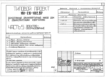 Альбом 1 Части 0, 1, 2, 3, 4, 5, 6 Общая часть. Архитектурно-строительные решения. Отопление и вентиляция. Внутренний водопровод и канализация. Газоснабжение. Электрооборудование. Связь и сигнализация