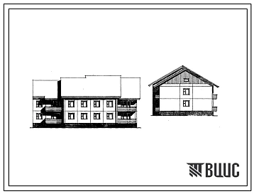 Типовой проект 97-082/1 Двухэтажная блок-секция торцевая правая на 8 квартир (двухкомнатных 2Б-4, трехкомнатных 3А-4). Для строительства в 1В климатическом подрайоне