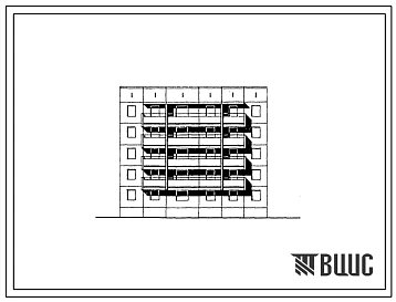Типовой проект 97-0284.86 Блок-секция 5-этажная 25-квартирная рядовая для малосемейных 1А.1А.1Б.1Б.1Б