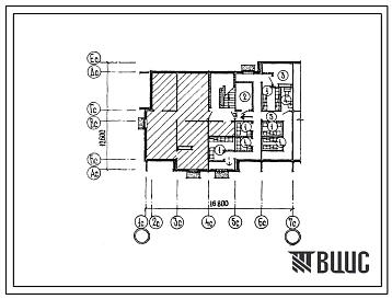 Типовой проект П-5-49(210-026,2) Бытовые помещения в подвале четырехэтажной 8 квартирной торцовой блок-секции с квартирами 3б-4б (левой), (убежище на 49 человек, размеры убежища 16,8м на 12,6м, режимы вентиляции 1,2).