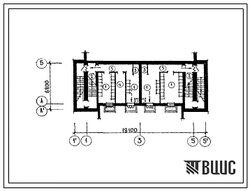 Типовой проект П-5-38(114-12-157(1.2)) Бытовые помещения в подвале в подвале дома 2-этажного 4-квартирного с отдельными входами в квартиры типа 3б, (убежище на 38 человек, размеры убежища 18,1м на 6,8м, режимы вентиляции 1,2).