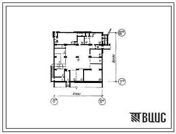 Типовой проект А-3-80(254-1-117) Хозяйственные помещения в подвале главного корпуса районной больницы на 400 коек с поликлиникой, (убежище на 80 человек, размеры убежища 30,49м на 21,8м, режимы вентиляции 1,2,3).