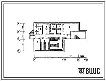 Типовой проект П-1-205(408-33-3.87) Общественные помещения в подвале фабрики ремонта и изготовления трикотажных изделий по заказам населения, (убежище на 205 человек, размеры убежища 21,8м на 10,5м, режимы вентиляции 1,2).