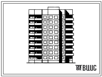 Типовой проект 143-012с/1.2 Блок-секция торцевая девятиэтажная 35-квартирная 1Б-2Б-2Б-3Б (правая).