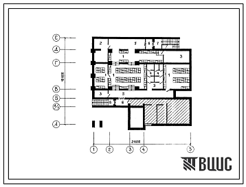 Типовой проект П-4-210(264-12-268.86) Хозяйственно-бытовые помещения в подвале клуба (стены кирпичные) на 200 посетителей (зал на 150 мест), (убежище на 210 человек, размеры убежища 21,6м на 19,6м, режимы вентиляции 1,2).