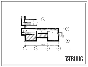 Типовой проект Б-2-40(264-22-16) Помещения подвала здания отделения стройбанка (стены кирпичные) на 30 сотрудников, (убежище на 40 человек, размеры убежища 17,4м на 6,45м, режимы вентиляции 1).