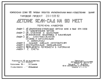 Типовой проект 211-1-533.92 Детские ясли-сад на 90 мест. Здание одноэтажное.  Стены из трехслойных  керамзитобетонных панелей.