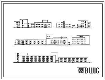 Типовой проект 254-3-42.85 Психоневрологический диспансер на 150 посещений в смену с лечебно-производственными (трудовыми) мастерскими и дневным стационаром на 150 мест. Здание двух-, трехэтажное. Стены из кирпича.