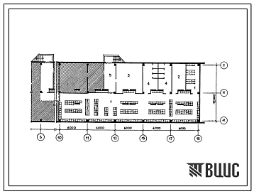 Типовой проект П-4-330(252-4-61С 13 87) Хозяйственно-бытовые помещения подвала поликлиники на 380 посещений в смену в каркасно-панельных конструкциях, (убежище на 330 человек, размеры убежища 102м на 12м, режимы вентиляции 1,2).