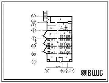 Типовой проект Б-1-300(254-3-24) Хозяйственно-бытовые помещения, в подвале главного корпуса дома-интерната для инвалидов с поражением опорнодвигательного аппарата, (убежище на 300 человек, размеры убежища 34,9м на 18м, режимы вентиляции 1,2).