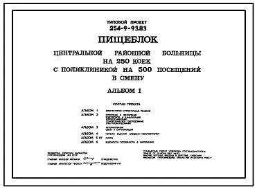 Типовой проект 254-9-93.83 Пищеблок центральной районной больницы на 250 коек с поликлиникой на 500 посещений в смену. Здание одно-, двухэтажное. Стены из кирпича.