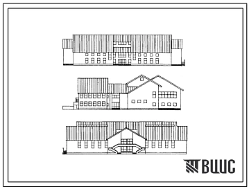 Типовой проект 224-01-670.89 Начальная школа на 4 класса (40 учащихся) с блоком культурно-спортивного центра для поселков с населением 250-500 чел. Здание двухэтажное. Стены из кирпича.