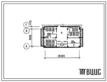 Типовой проект П-3-148(252-4-36с.83) Хозяйственно-бытовые помещения в подвале городского поликлиники на 600 посещений в смену, (убежище на 148 человек, размеры убежища 18м на 10,17м, режимы вентиляции 1,2).