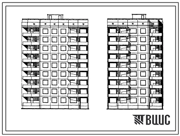 Типовой проект 94-045 Девятиэтажная крупнопанельная угловая блок-секция на 36 квартир, левая (У.2Б-3А-3Б-3Б)