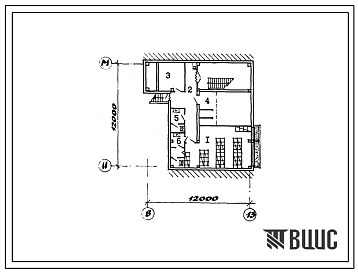 Типовой проект П-2-60(816-1-90.13.86) Вспомогательные помещения подвала ремонтной мастерской с пунктом технического обслуживания и материально-техническим складом, (убежище на 60 человек, размеры убежища 12м на 12м, режимы вентиляци 1,2).