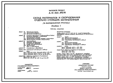 Типовой проект А-IV-450-493.91 Заглубленный склад материалов и оборудования отдельно стоящий в маловлажных грунтах (убежище на 450 человек, размеры убежища 30м на 12м, режим вентиляции убежища 1,2,3)