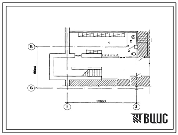 Типовой проект П-4-20(264-20-93.87) Хозяйственные помещения в подвале здания городского дома политического просвещения (стены кирпичные), (убежище на 20 человек, размеры убежища 9м на 6м, режимы вентиляции 1,2).