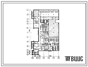 Типовой проект П-1-995(414-6-2) Хозяйственно-бытовые помещения, приспосабливаемые под ПРУ в подвале фабрики полуфабрикатов и кулинарных изделий по переработке 15 т., (убежище на 995 человек, размеры убежища 59м на 31,3м, режимы вентиляции 1,2).