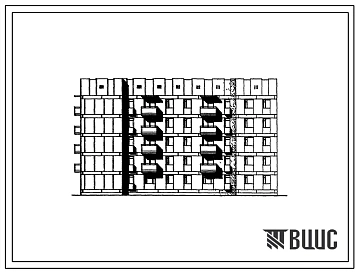 Типовой проект 114-058с/1 Блок-секция пятиэтажная двухсекционная 35-квартирная торцовая левая 1А.1А.2Б.-1А.2А.3Б. (со стенами из крупных блоков).