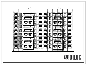 Типовой проект 105-0104с.85 Блок-секция 9-этажная 54-квартирная рядовая с торцевыми окончаниями. Шаг поперечных стен 3,6м. Для строительства в 3 климатическом районе сейсмичностью 8 баллов.