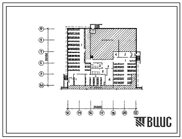 Типовой проект П-4-810(232-1-160.88) Хозяйственно-бытовые помещения в подвале универсального профтехучилища на 720 учащихся с выделенным блоком клубно-спортивных помещений, (убежище на 810 человек, размеры убежища 36м на 30м, режимы вентиляции 1,2).