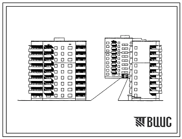 Типовой проект 87-0127/1 Девятиэтажная блок-секция торцевая левая на 36 квартир (однокомнатных 1Б-9, двухкомнатных 2Б-9, трехкомнатных 3Б-9, четырехкомнатных 4Б-9). Для строительства во 2 климатическом районе