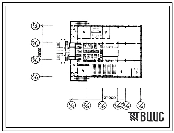 Типовой проект П-3(П-4)-169(211-1-362с.13.86) Хозяйственно-бытовые помещения в подвале детских яслей-садов на 145 мест, (убежище на 169 человек, размеры убежища 27м на 21,6м, режимы вентиляции 1,2,3).