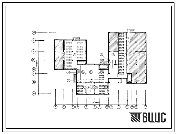 Типовой проект П-4-636(222-1-467.86) Хозяйственно-бытовые помещения в подвале школы на 13 классов (489-504 учащихся) в конструкциях серии 1.020-1(83), (убежище на 636 человек, размеры убежища 61,11м на 40,2м, режимы вентиляции 1,2).