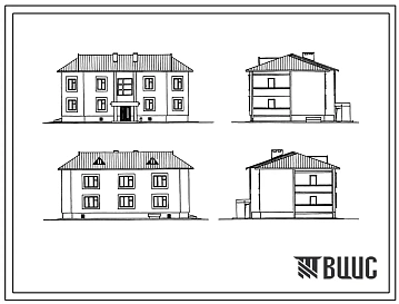 Типовой проект 114-24-224.87 Двухэтажный односекционный жилой дом на 4 квартиры