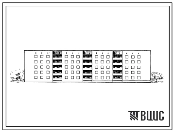 Типовой проект 114-87-68/1 Пятиэтажный четырехсекционный жилой дом на 50 квартир (однокомнатных 1Б-10; двухкомнатных 2Б-10; трехкомнатных 3А-20; четырехкомнатных 4Б-10).
