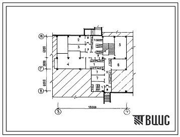 Типовой проект П-4-85(252-4-42.84) Хозяйственно-бытовые помещения в подвале поликлиники на 250 посещений в смену 9в конструкциях серии 1.020-10, (убежище на 85 человек, размеры убежища 18м на 15м, режимы вентиляции 1,2).