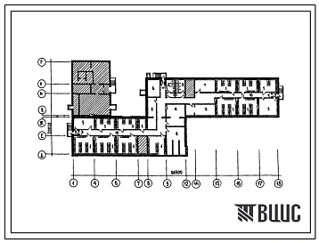 Типовой проект П-2(П-4)-665(221-1-125(75)-369) Хозяйственно-бытовые помещения подвала средней школы на 10-классов, (убежище на 665 человек, размеры убежища 68,8м на 30,05м, режимы вентиляции 1,2).