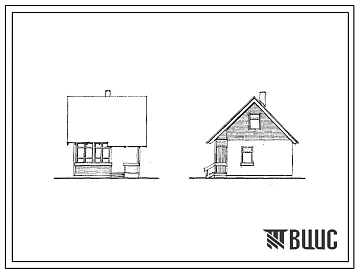 Типовой проект 184-000-702.87 Однокомнатный садовый летний домик с мансардой и кухней. Площадь, м2: общая 16,2, мансарды 13,6, веранды 7,3