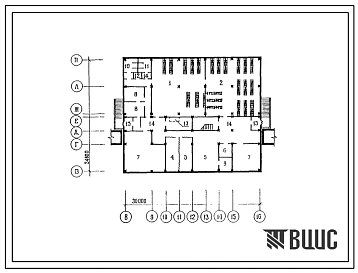 Типовой проект П-2-450(222-1-681с.13.90) Хозяйственно-бытовые помещения в подвале средней школы на 11 классов (422 учащихся), (убежище на 450 человек, размеры убежища 30м на 24,6м, режимы вентиляции 1,2).