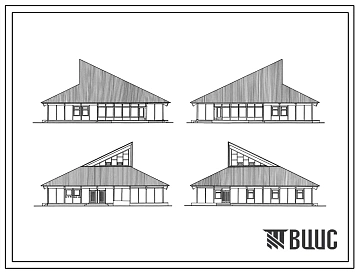 Типовой проект 261-22-29.86 Отделение связи (СОС-2) на 8 рабочих мест, сберегательная касса (в клееных деревянных конструкциях). Здание одноэтажное. Стены из асбестоцементных панелей и кирпича.
