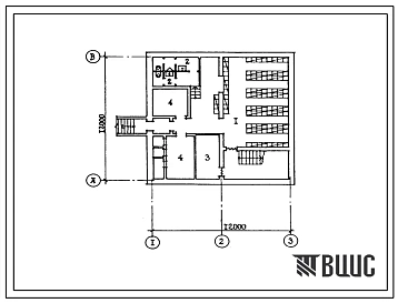 Типовой проект П-1-120(408-20-64.89) Учебно-методические помещения в подвале редакционно-бытового и производственного корпуса межрайонной типографии, (убежище на 120 человек, размеры убежища 12м на 12м, режимы вентиляции 1,2).