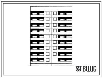 Типовой проект 1Лг-602-015/1 Блок-секция 9-этажная 35-квартирная рядовая 1А-1А-2Б-2Б (для городского строительства в Латвийской ССР)