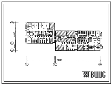 Типовой проект П-4-1185(254-2-26с.85) Вспомогательные помещения в подвале акушерского с стенами из кирпича на 30 коек для существующих ЦРБ, (убежище на 1185 человек, размеры убежища 78,95м на 34,2м, режимы вентиляции 1,2).