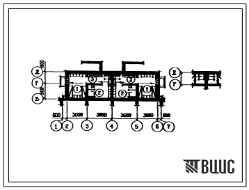 Типовой проект П-5-24(183-88-42.85) Бытовые помещения в подвале жилого дома 2-этажного 2-квартирного с 2-комнатными квартирами, (убежище на 24 человек, размеры убежища 14,4м на 4,2м, режимы вентиляции 1).