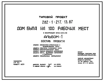 Типовой проект 282-1-217.13.87 Дом быта на 100 рабочих мест для строительства в Украинской ССР