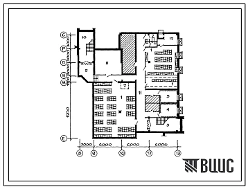 Типовой проект П-4-300(261-12-297.3.88) Хозяйственно-бытовые помещения в подвале клуба (с залом на 300 мест) с помещениями правления колхоза (убежище на 300 человек, размеры убежища 22,5м на 21м, режимы вентиляции 1,2).