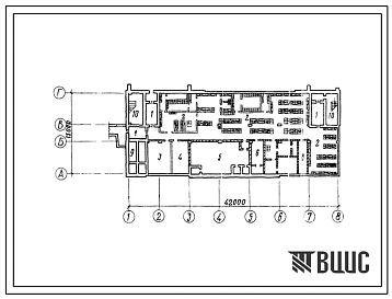 Типовой проект А-300-605(503-4-10) Бытовые помещения в подвале вспомогательной пристройки производственного корпуса, (убежище на 300 человек, размеры убежища 42м на 15м, режимы вентиляции 1,2,3).