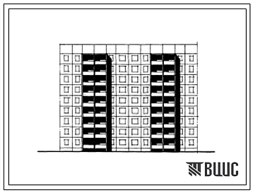 Типовой проект 105-028с/1 Девятиэтажная блок-секция рядовая с торцевыми окончаниями на 54 квартиры (двухкомнатных 2Б-36, трехкомнатных 3Б-18). Для строительства в 3 климатическом районе Киргизской ССР сейсмичностью 8 баллов