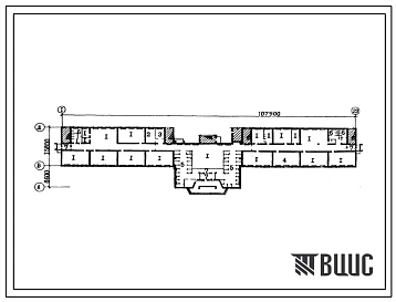 Типовой проект П-5-1400(225-1-382с) Помещения первого этажа общеобразовательной школы на 33 класса (1251-1296 учащихся),  (убежище на 1400 человек, размеры убежища 107,9м на 24,4м, режимы вентиляции 1,2).