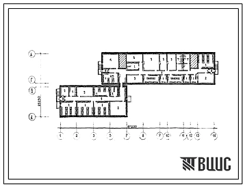 Типовой проект П-1,2,3,4-640(231-1-125(75)-104) Хозяйственно-бытовые помещения подвала учебного корпуса для универсальных зданий профтехучилища и техникума, (убежище на 640 человек, размеры убежища 67,2м на 25,23м, режимы вентиляции 1,2).