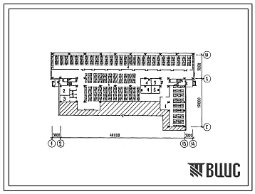 Типовой проект П-4-1150(232-1-138.86) Хозяйственно-бытовые помещения  подвале профтехучилища на 960 учащихся в комплексе с УПМ, (убежище на 1150 человек, размеры убежища 54м на 27м, режимы вентиляции 1,2).