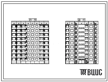 Типовой проект 94-048 Девятиэтажная крупнопанельная поворотная блок-секция на 36 квартир, правая (П-1Б.2Б.3А.4Б)