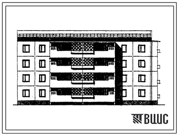 Типовой проект 76-080сп/1.2 Блок-секция четырехэтажная 20-квартирная торцовая правая 1Б.1Б.2Б.-2Б.3Б. (с шагами поперечных стен 3,0 и 3,6 м).