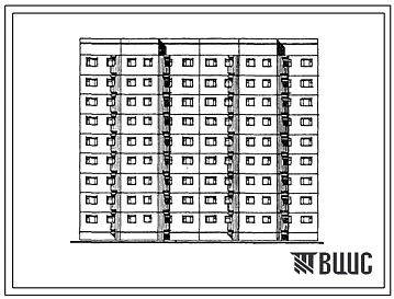 Типовой проект 93-044.85 Блок-секция рядовая 9-этажная 72-квартирная. Для строительства во 2А климатическом подрайоне (Мурманская область).